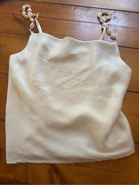 Women’s Cream Shell-Detail Spaghetti Strap Top